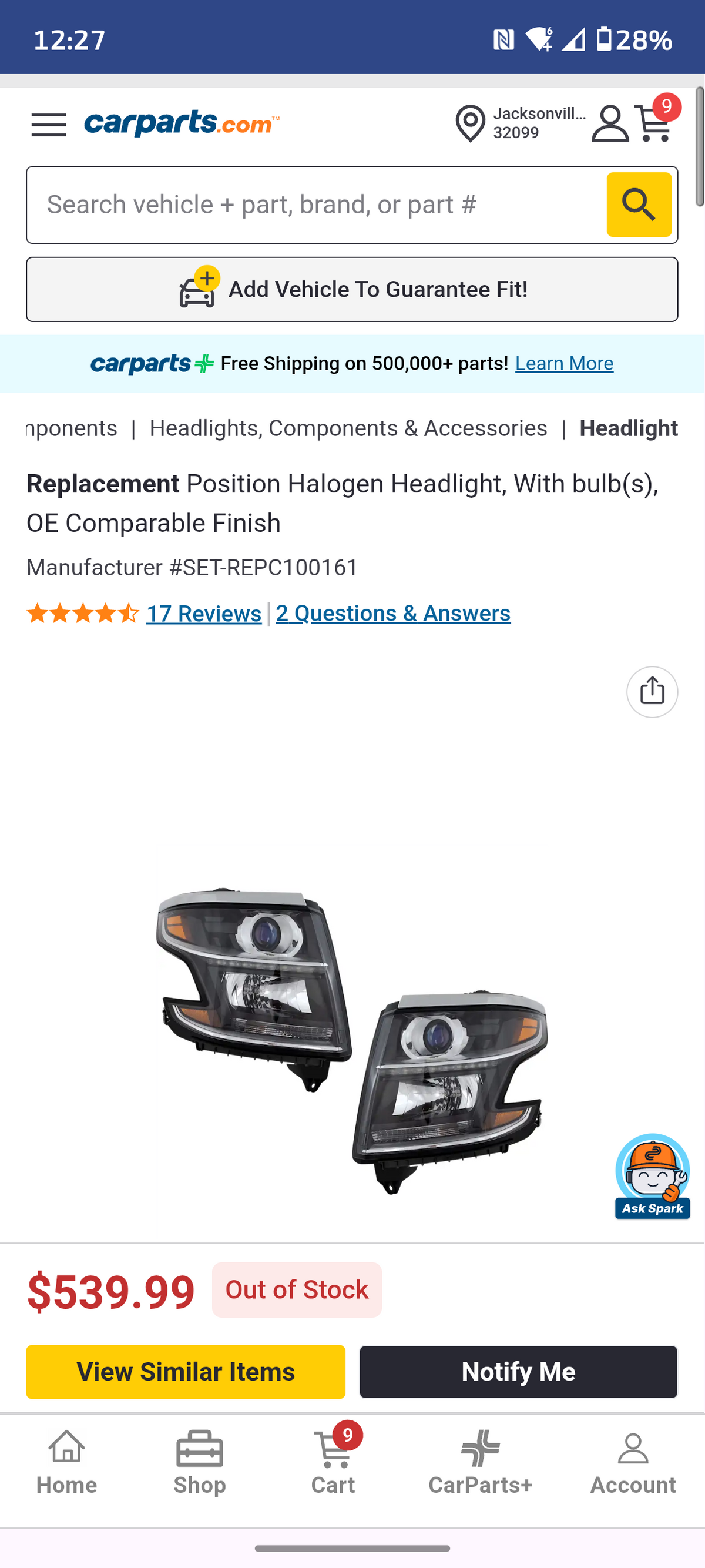 2015-2017 Chevrolet Tahoe & Suburban Halogen Projector Headlight Set w/ Bulbs (SET-REPC100161) 🛻💡