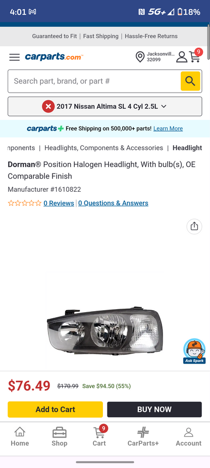 2001-2003 Hyundai Elantra Passenger Side Halogen Headlight Assembly RH 🚘💡