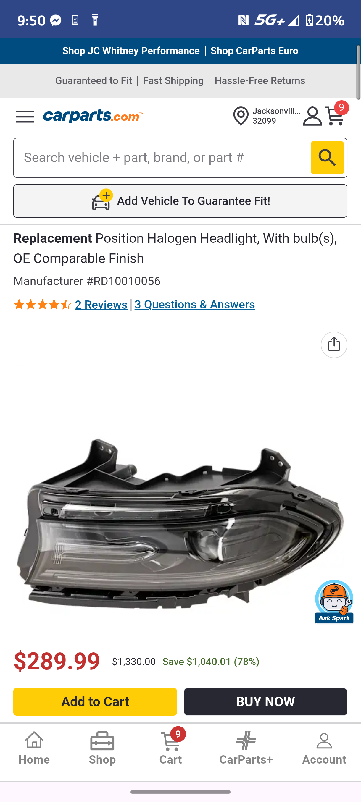 2018-2021 Dodge Charger Driver Side Halogen Headlight Assembly LH 🚘💡
