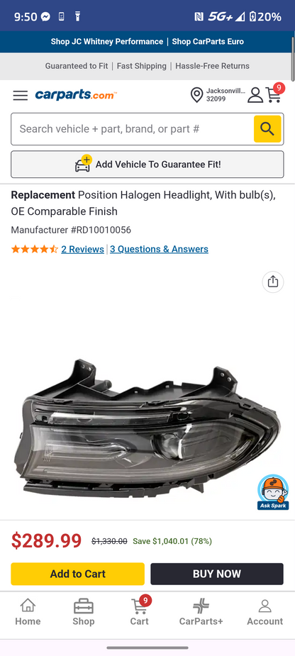 2018-2021 Dodge Charger Driver Side Halogen Headlight Assembly LH 🚘💡
