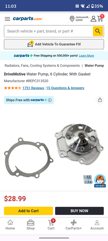 2004-2019 Cadillac Buick Saturn GMC Chevy Pontiac 2.8L 3.0L 3.6L V6 Water Pump w/ Gasket 🚘💧
