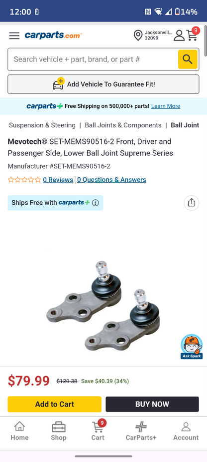 2010-2018 Hyundai Sonata Tucson Kia Sportage Front Lower Ball Joints Pair Set of 2 🚘🔧