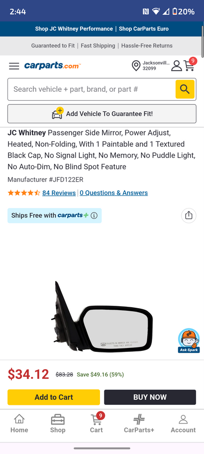 2006-2010 Ford Fusion Passenger Side Power Heated Door Mirror (Also fits 06-09 Mercury Milan) 🚗🪞