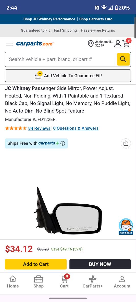 2006-2010 Ford Fusion Passenger Side Power Heated Door Mirror (Also fits 06-09 Mercury Milan) 🚗🪞