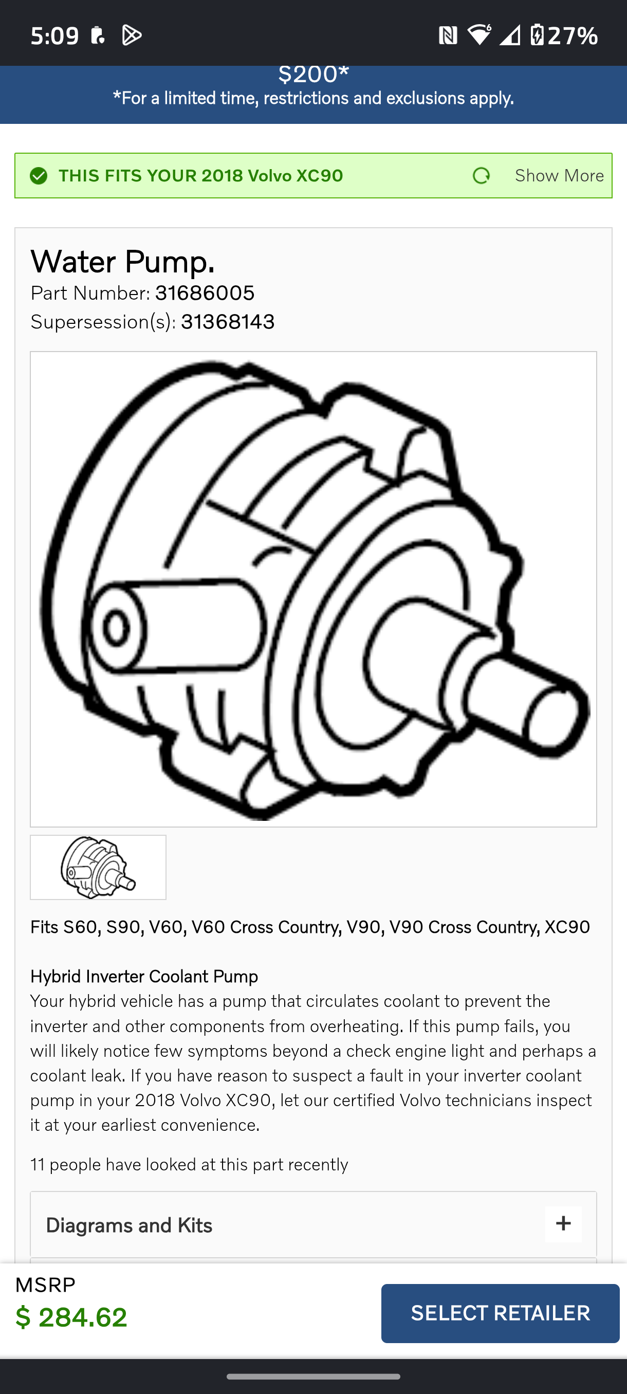 2016-2022 Volvo XC90 Auxiliary Water Pump 🛻💡