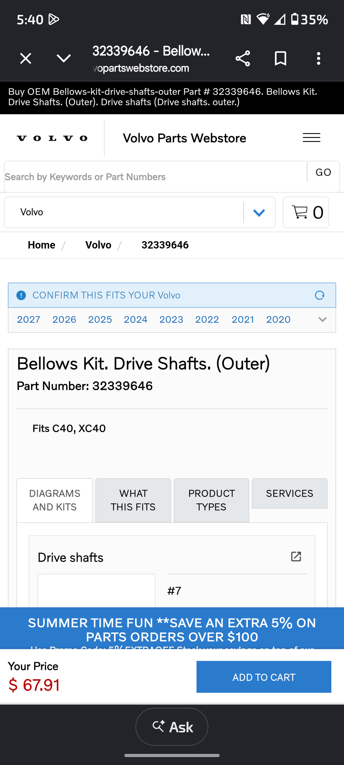 2018-2024 Volvo XC40 Front Drive Shaft Outer Bellows Kit 🛻💡