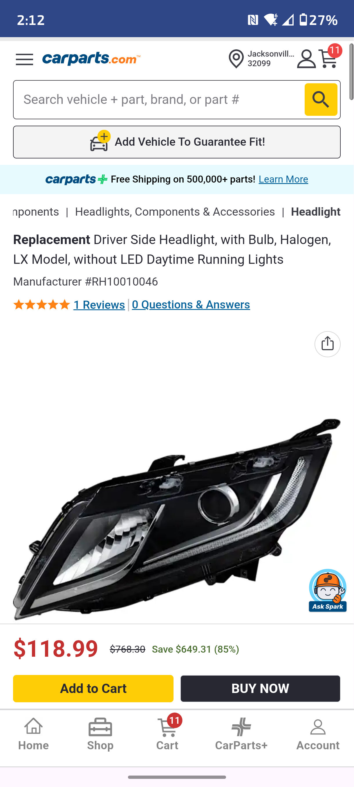 2018-2022 Honda Odyssey Driver Side Halogen Headlight 🚗💡