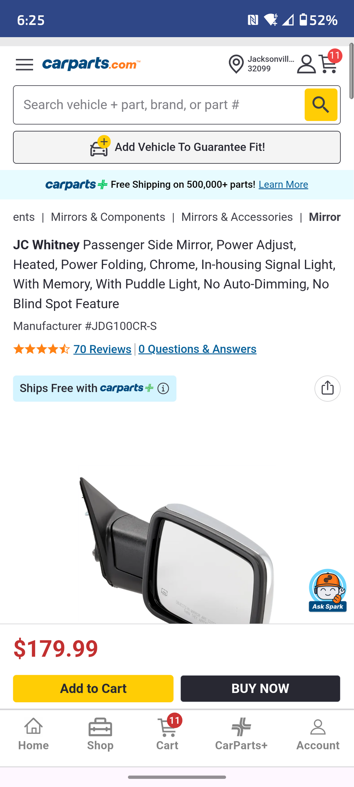 2014-2020 Ram 1500 / 2500 Passenger Side Power Folding/Power Heated Mirror (Chrome) 🚗🪞
