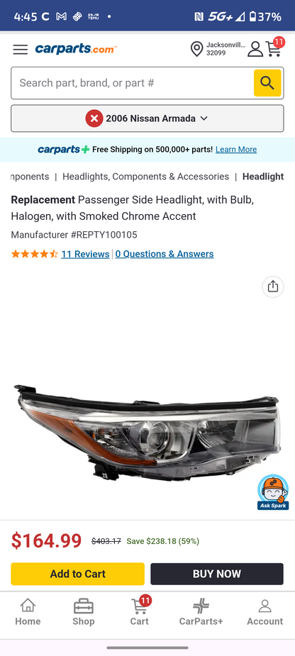 2014-2016 Toyota Highlander Passenger Side Halogen Headlight 🚗💡