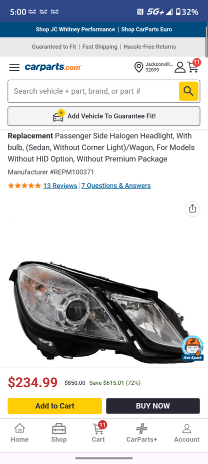 2010-2013 Mercedes-Benz E-Class Passenger Side Halogen Headlight 🚗💡