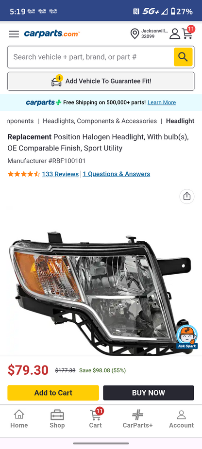2007-2010 Ford Edge Passenger Side Halogen Headlight 🚗💡