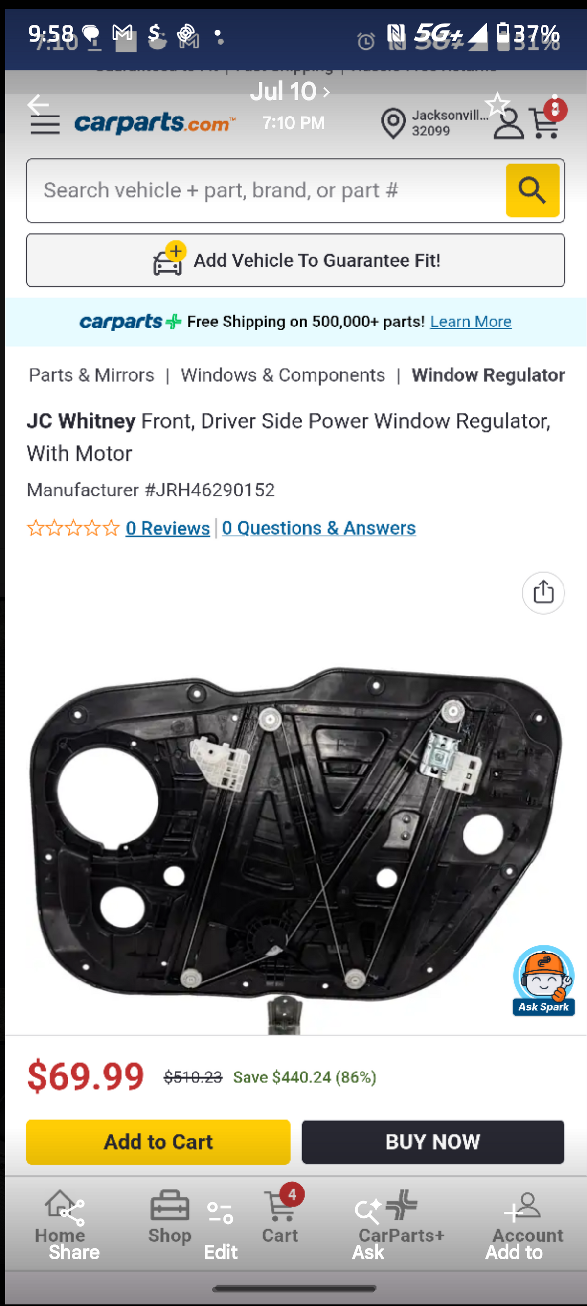 2017-2020 Hyundai Elantra Front Driver Side Power Window Regulator w/ Motor (LH) 🇰🇷🪟