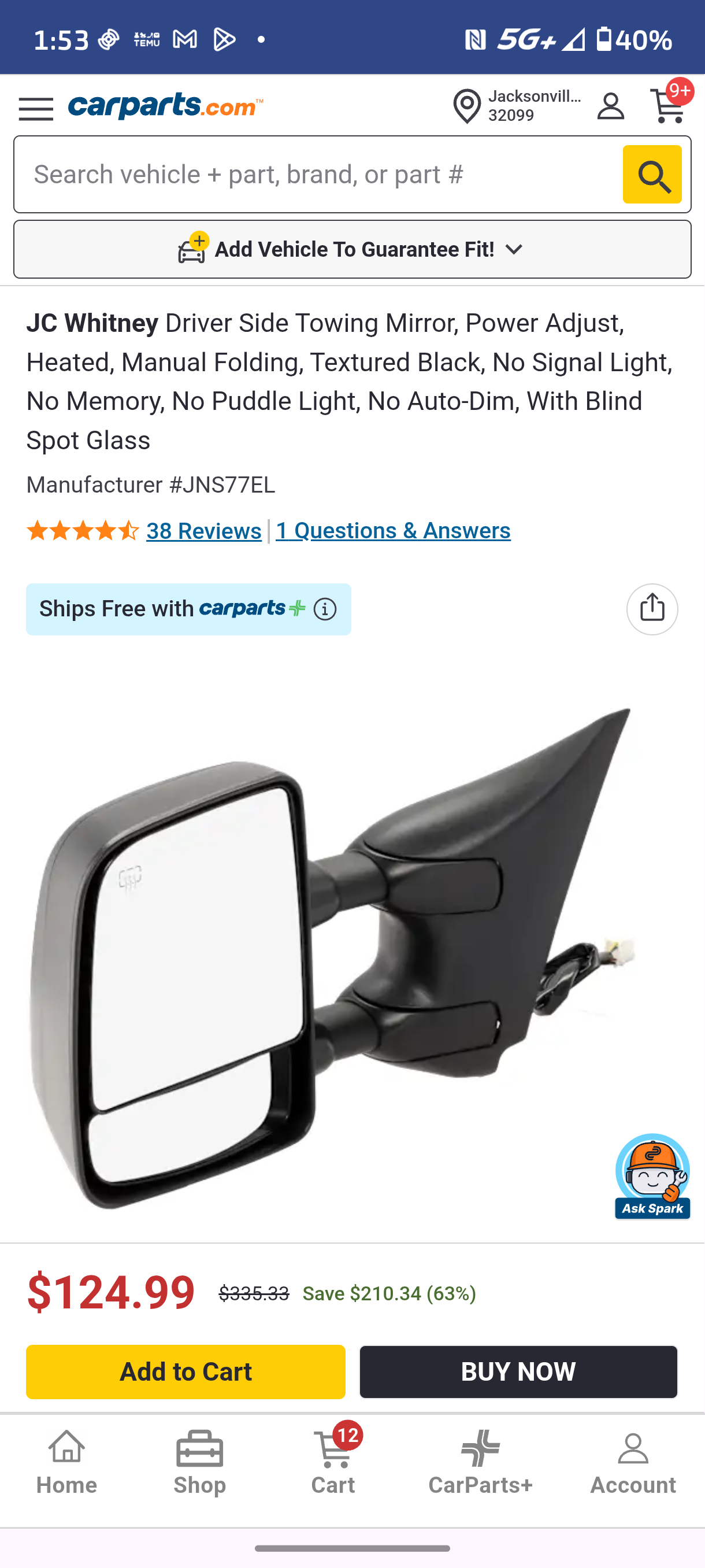 2006-2015 Nissan Titan Driver Side Power Heated Towing Mirror w/ Blind Spot Glass 🛻👀