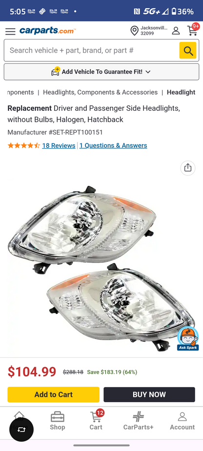 2007-2012 Toyota Yaris Hatchback Driver & Passenger Headlight Assembly Pair (LH & RH) 🚗💡