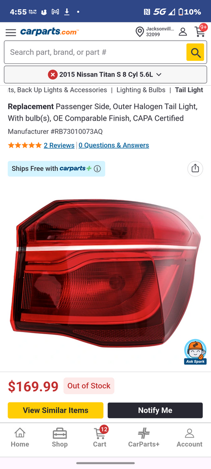 2016-2022 BMW X1 Passenger Side Outer Halogen Tail Light Assembly - CAPA Certified (RB73010073AQ) 🚗💡  Fits:
