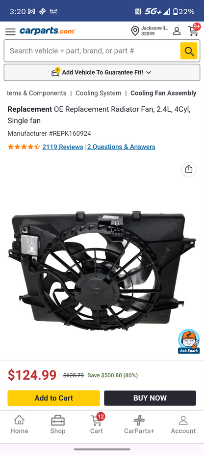 2011-2013 Kia Optima / Hyundai Sonata 2.4L Engine Cooling Radiator Fan Assembly (REPK160924) 🚗❄️