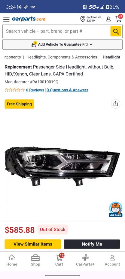 2017-2019 Audi Q7 Passenger Side HID/Xenon Headlight Assembly - CAPA Certified (RA10010019Q) 🚗💡