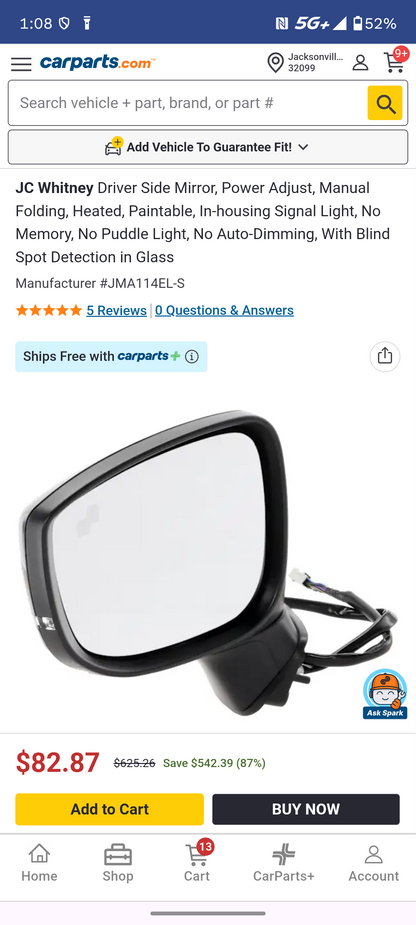 2017-2024 Mazda CX-5 Driver Side Power Heated Mirror w/ Turn Signal & Blind Spot (JMA114EL-S) 🚗⚡