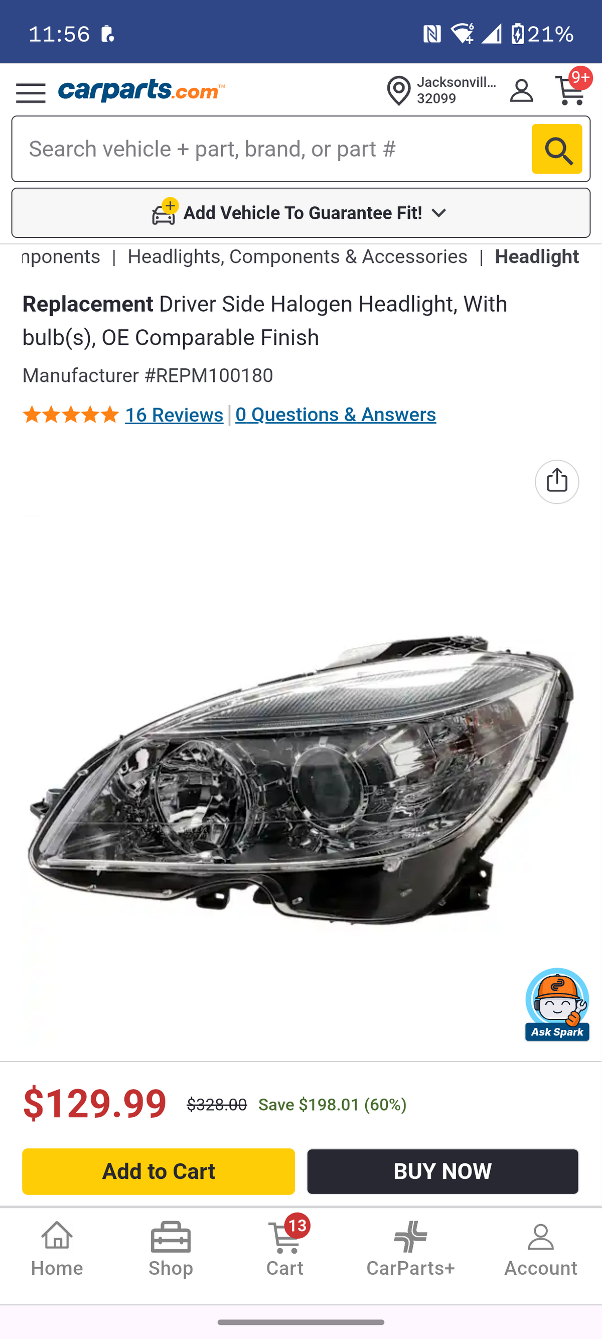 2008-2011 Mercedes-Benz C-Class Driver Side Halogen Headlight w/ Bulbs (REPM100180) 🇩🇪💡