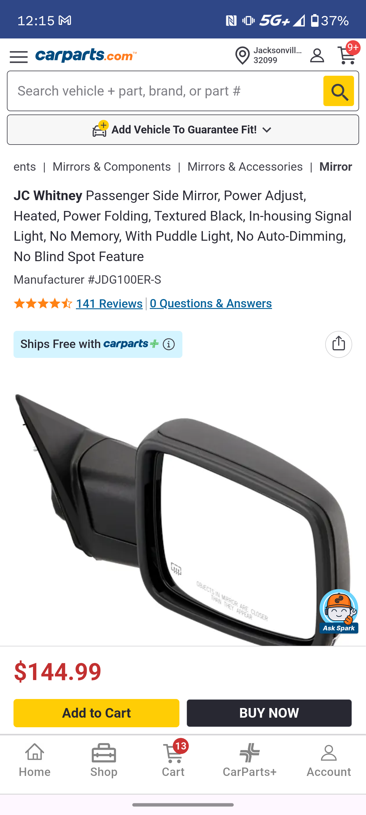 2013-2020 Ram 1500 / 2500 Passenger Side Power Folding Heated Door Mirror w/ Signal & Puddle Light (Part # JDG100ER-S) 🛻🪞