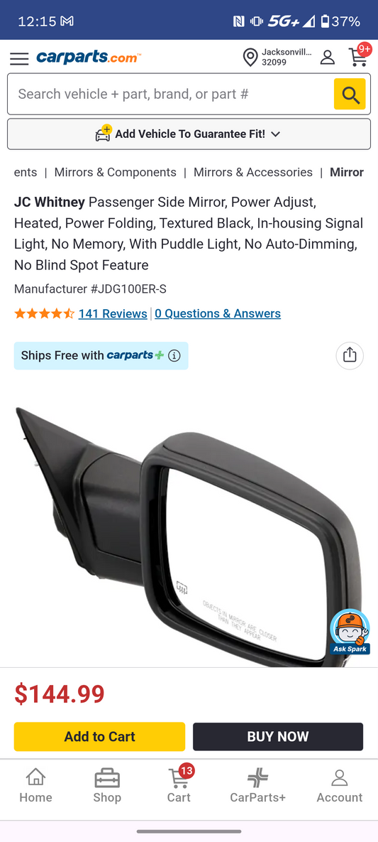 2013-2020 Ram 1500 / 2500 Passenger Side Power Folding Heated Door Mirror w/ Signal & Puddle Light (Part # JDG100ER-S) 🛻🪞