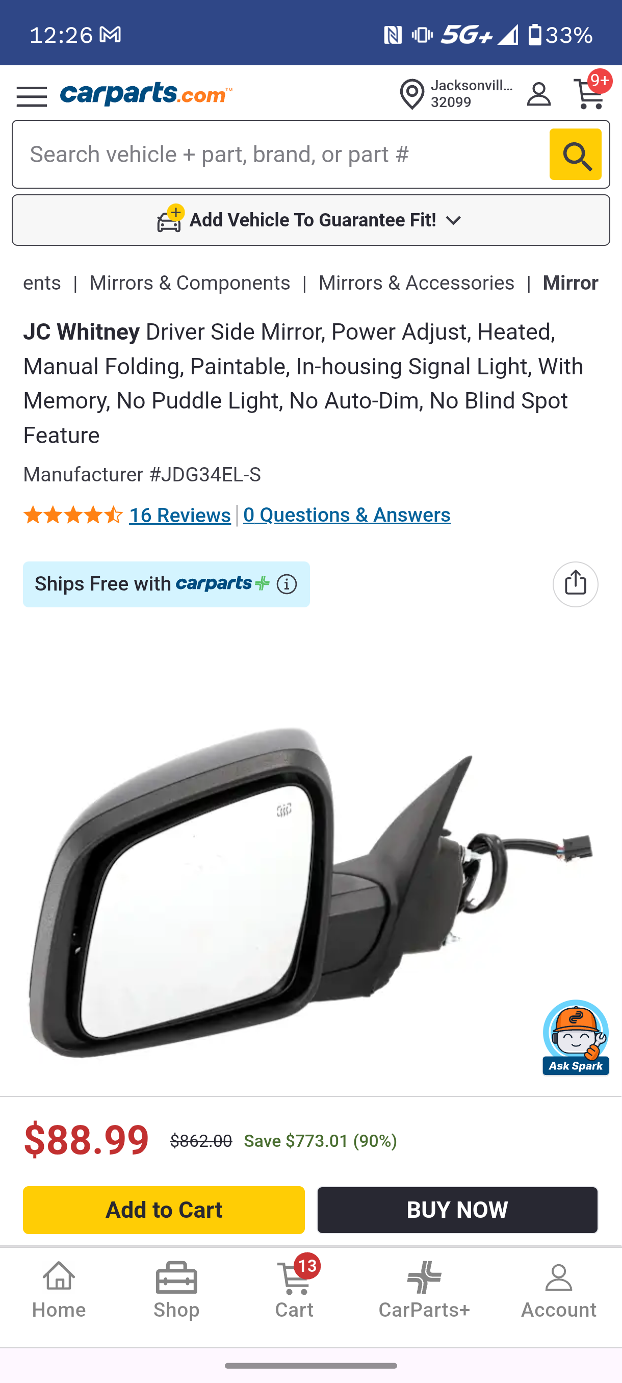 2011-2021 Dodge Durango Driver Side Power Heated Door Mirror w/ Memory & Turn Signal (Part # JDG34EL-S) 🚙🪞