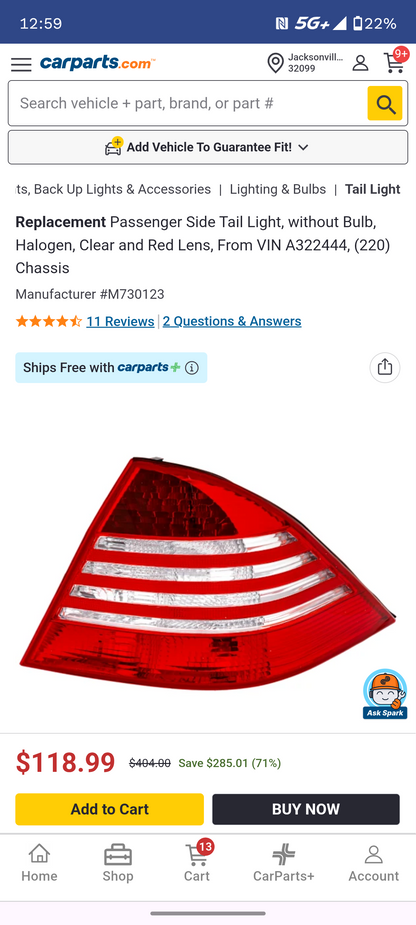 2003-2006 Mercedes-Benz S-Class Passenger Side Tail Light (M730123) 🇩🇪🚨