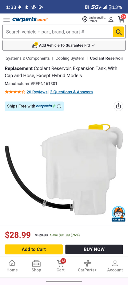 2007-2018 Nissan Altima / Maxima Coolant Reservoir Expansion Tank w/ Cap & Hose (REPN161301) 🚗🧪