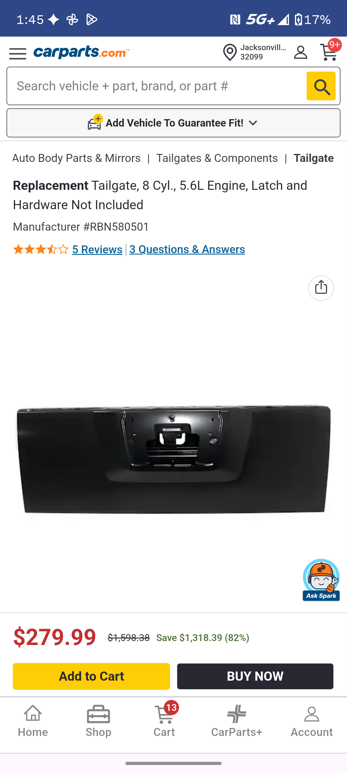 2004-2012 Nissan Titan Steel Rear Tailgate Shell Primed Black (Part # RBN580501) 🛻🖤