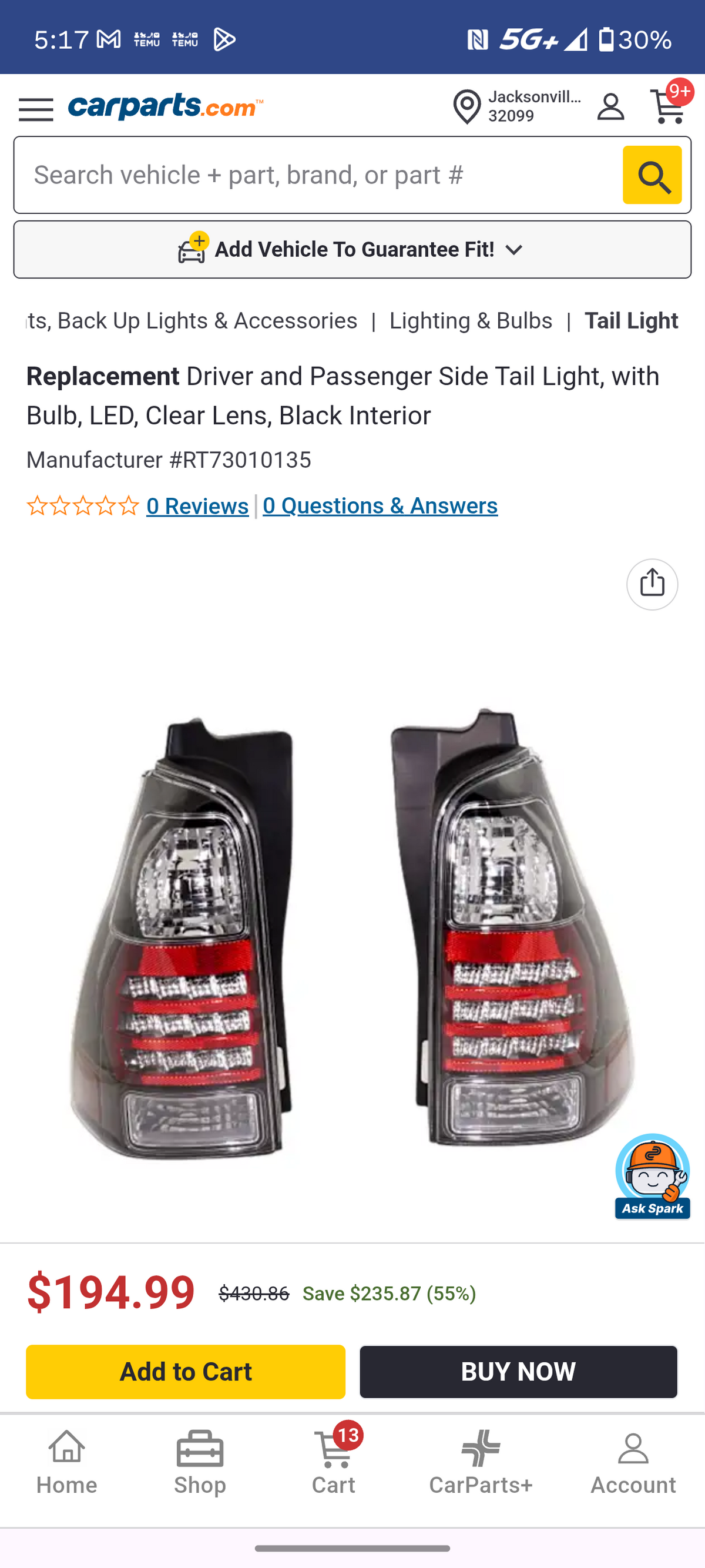 2006-2009 Toyota 4Runner LED Tail Light Assemblies Left Driver & Right Passenger Pair Clear Lens Black Interior 🚘💡