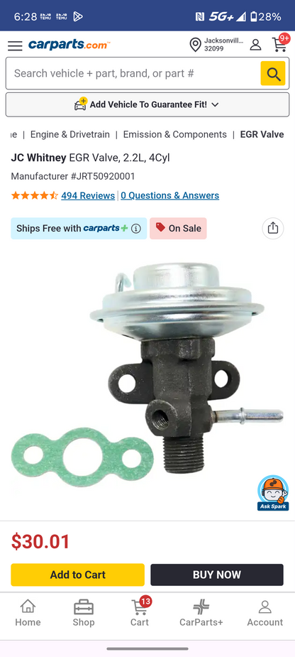1992-2001 Toyota Camry & Celica 2.2L 4-Cyl Engine EGR Valve w/ Gasket (Part # JRT50920001) ⚙️🚗