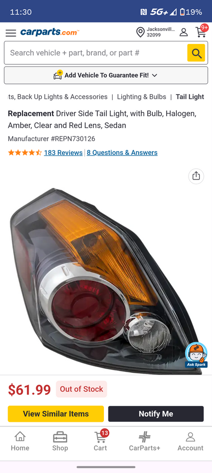 2007-2009 Nissan Altima Driver Side Halogen Tail Light w/ Bulb 🚗🚨