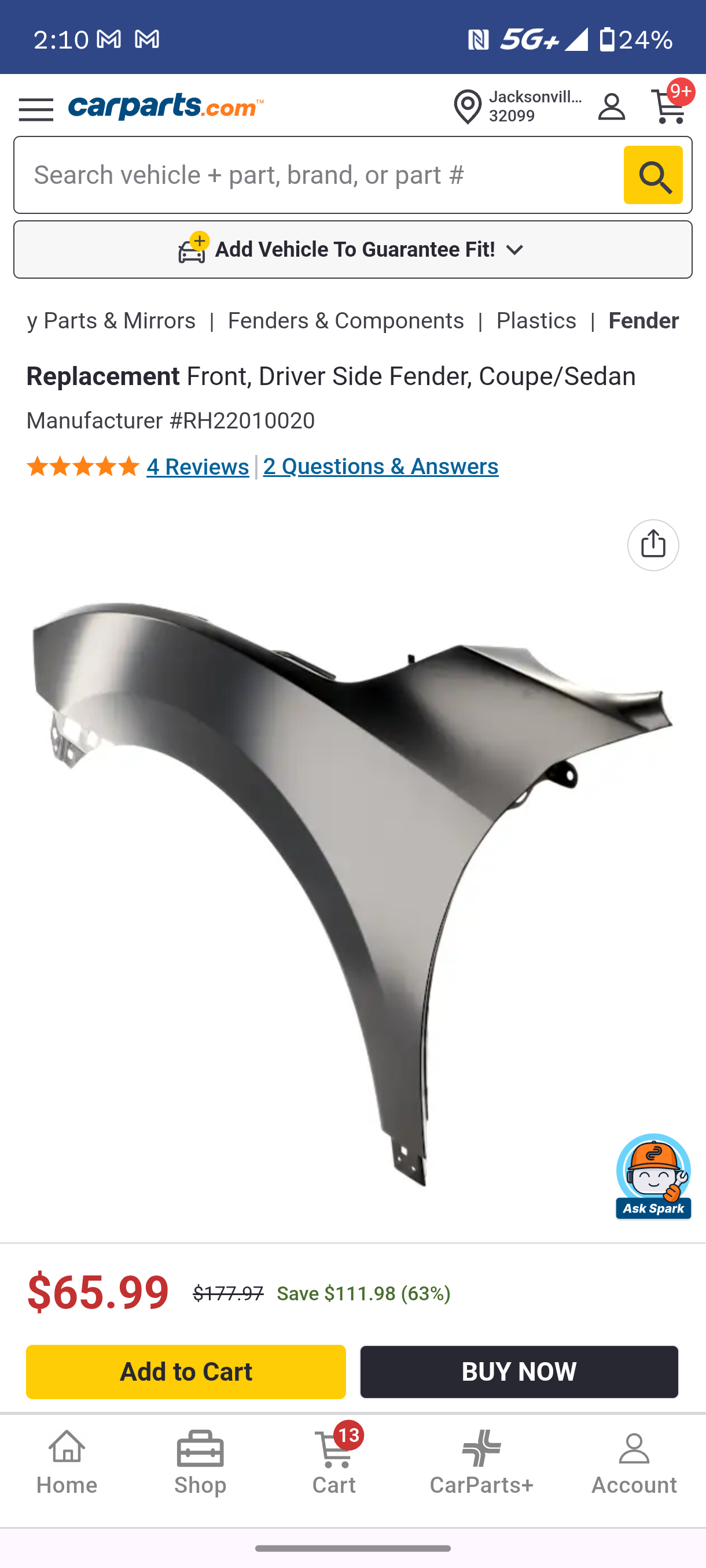 2016-2021 Honda Civic Driver Side Front Fender (Coupe/Sedan) 🛠️🚗