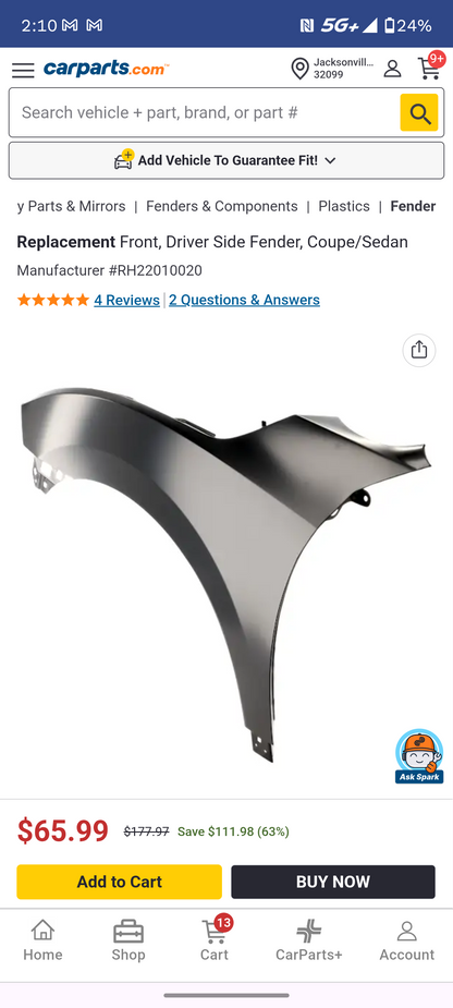2016-2021 Honda Civic Driver Side Front Fender (Coupe/Sedan) 🛠️🚗