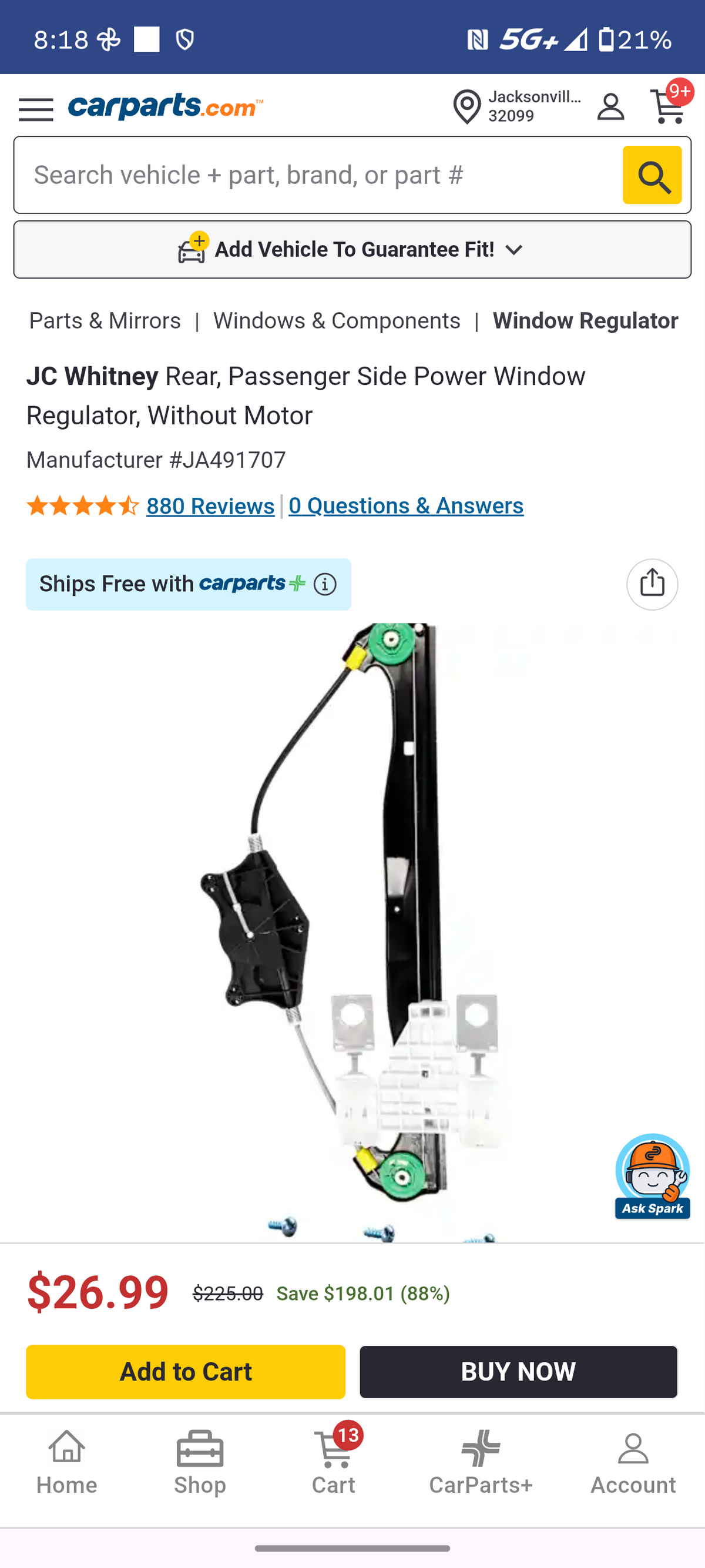 2006-2013 Audi A3 Passenger Side Power Window Regulator 🪟🚗
