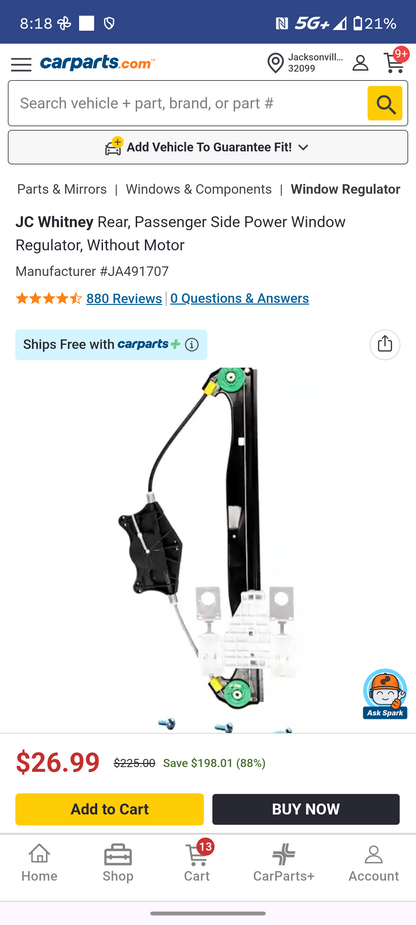2006-2013 Audi A3 Passenger Side Power Window Regulator 🪟🚗