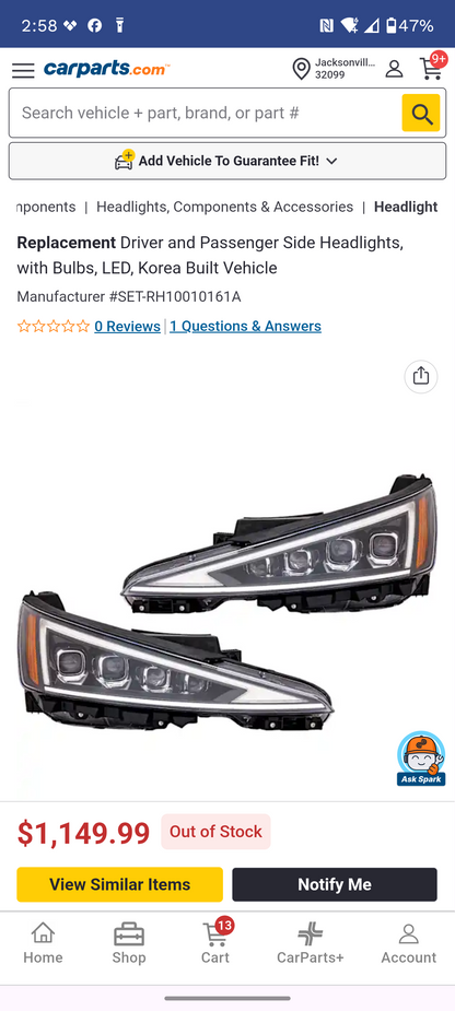 2019–2020 Hyundai Elantra Driver and Passenger Side LED Headlight Set 🛠️🚗
