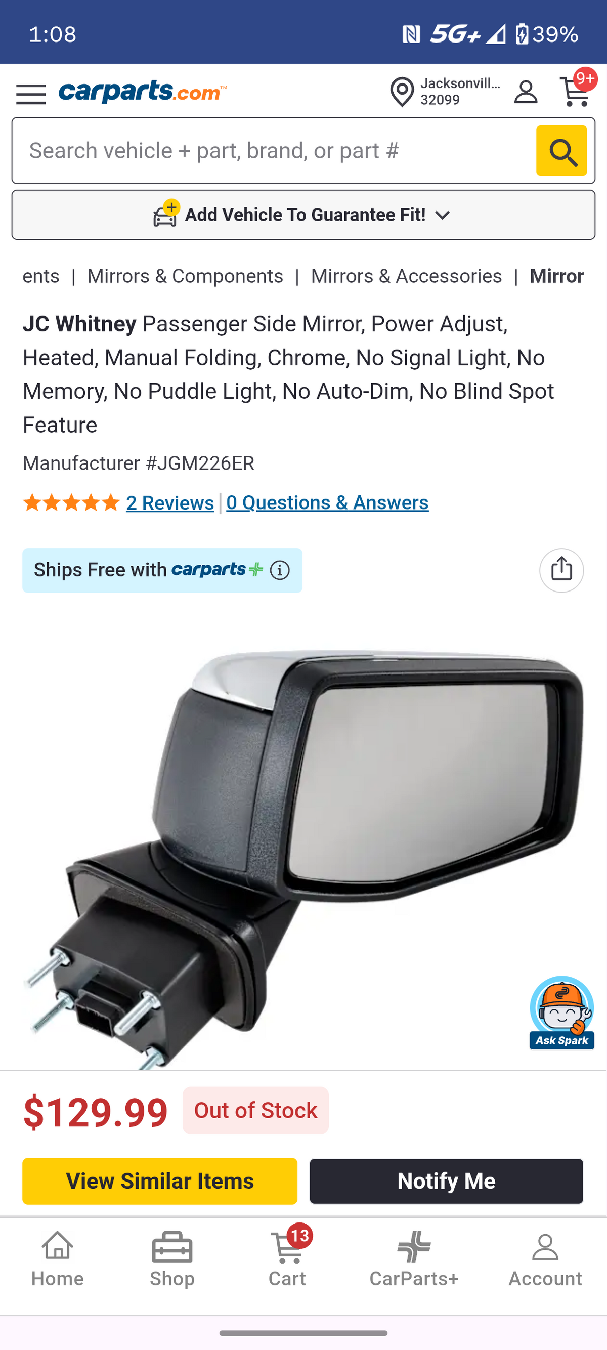 2019–2023 Chevrolet Silverado 1500 Passenger Side Chrome Mirror 🛠️🚗