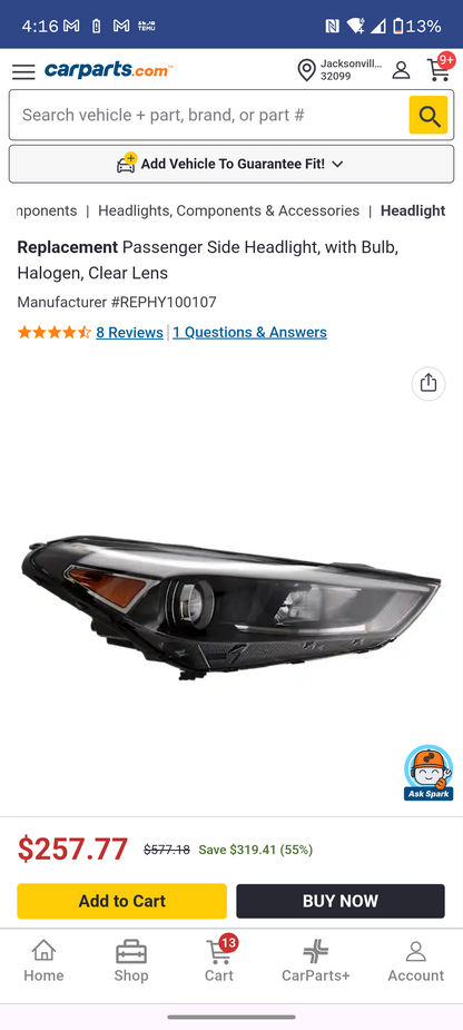 2016–2018 Hyundai Tucson Passenger Side Halogen Headlight 🛠️🚗