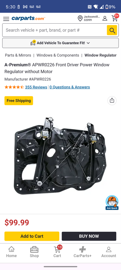 2011–2018 Volkswagen Touareg Front Driver Side Power Window Regulator 🛠️🚗