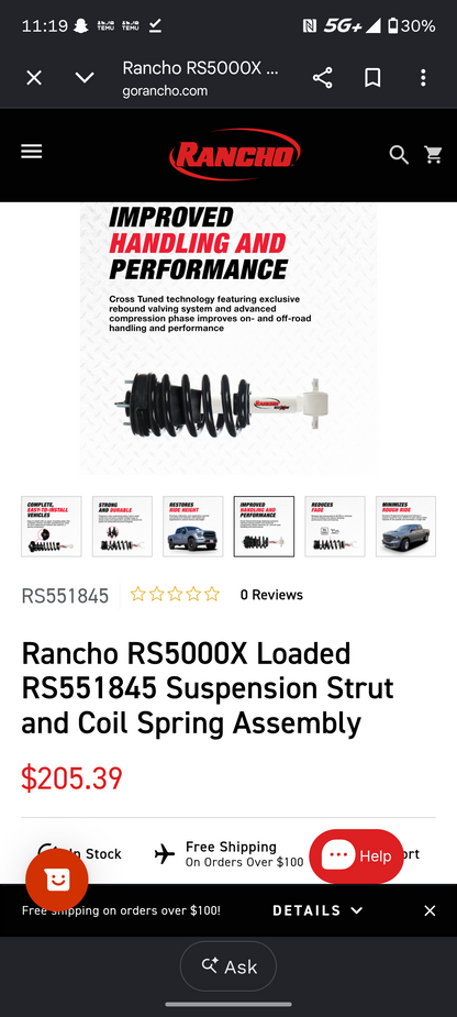Rancho RS5000X Front Loaded Strut & Coil Spring Assembly 2019-2026 Silverado Sierra 1500 🛻⚙️