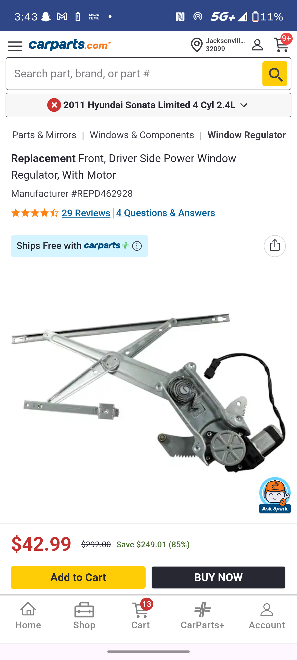 1997–2004 Dodge Dakota Front Driver Side Power Window Regulator 🛠️🚗