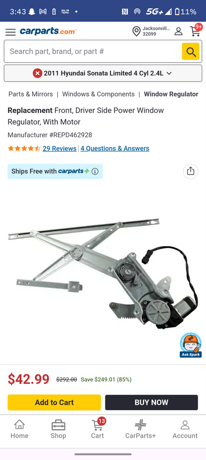 1997–2004 Dodge Dakota Front Driver Side Power Window Regulator 🛠️🚗