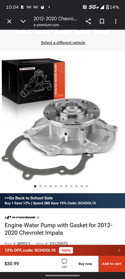 2012-2020 Chevy Impala Camaro Equinox GMC Terrain 3.6L Engine Water Pump 🚗⚡