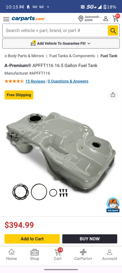 2007-2012 Ford Fusion Lincoln MKZ Mercury Milan AWD 16.5 Gallon Fuel Tank ⛽🚗