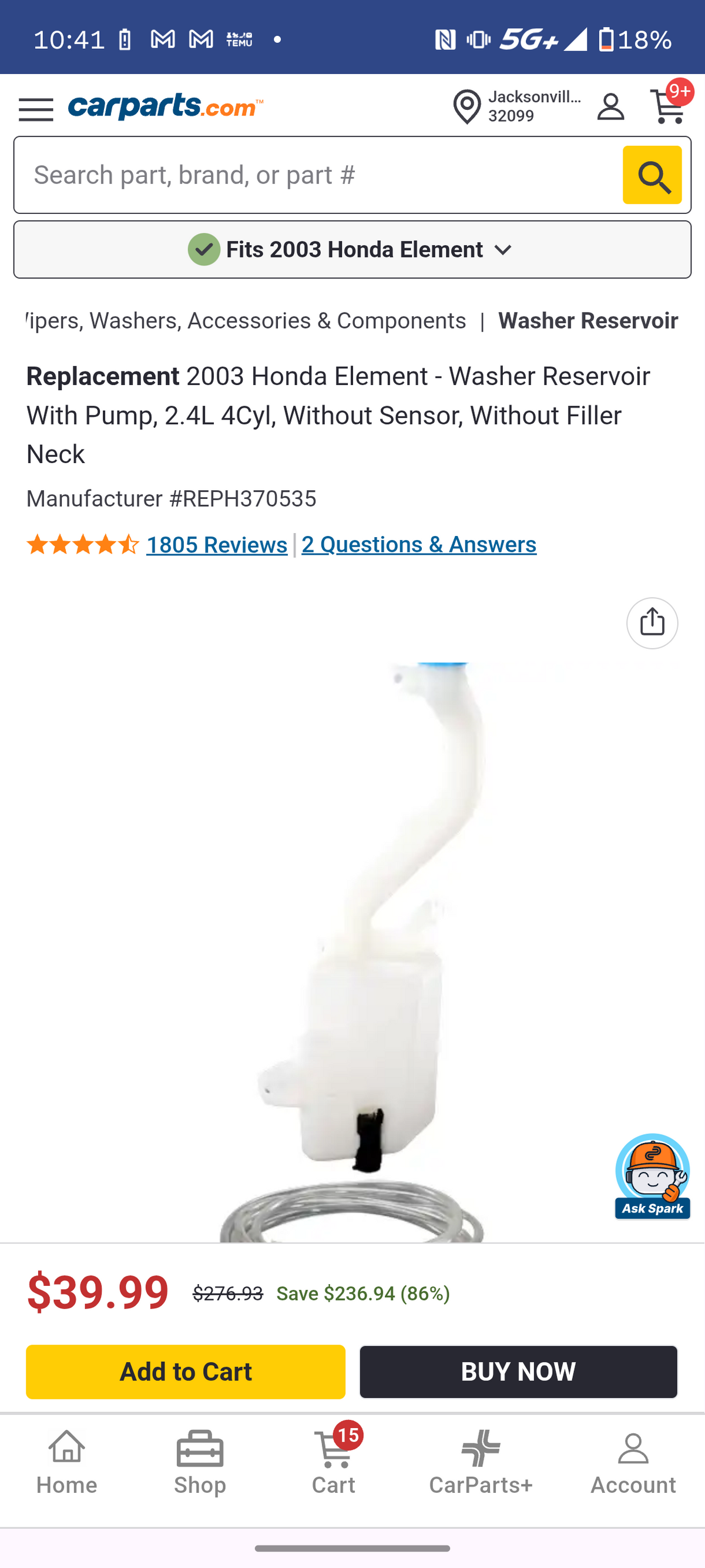 2003–2011 Honda Element Windshield Washer Reservoir Tank 🛠️🚗