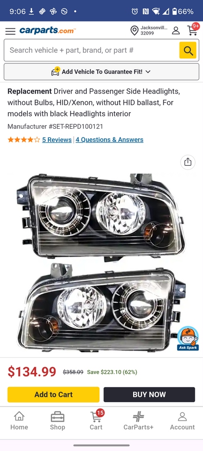 2008-2010 Dodge Charger HID Headlight Housing Set (Black Interior) 🛻💡
