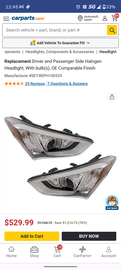2013-2016 Hyundai Santa Fe Sport Driver & Passenger Side Halogen Headlights Set 🛻💡