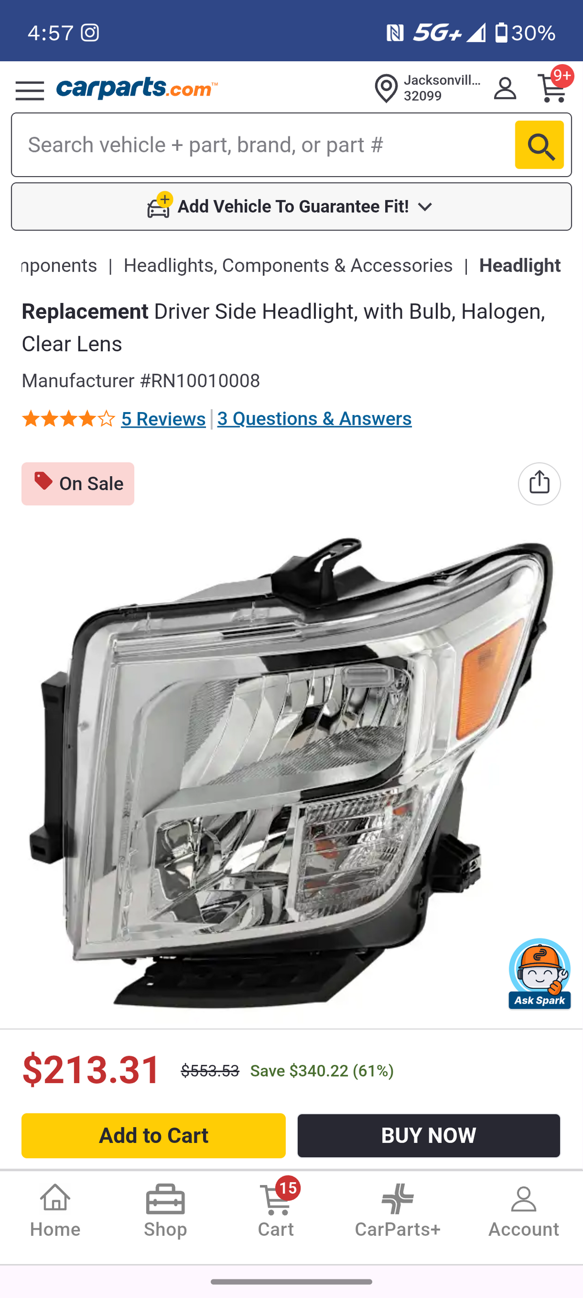 2016-2021 Nissan Titan Titan XD Driver Side Halogen Headlight Assembly w/ Bulbs 🚘💡