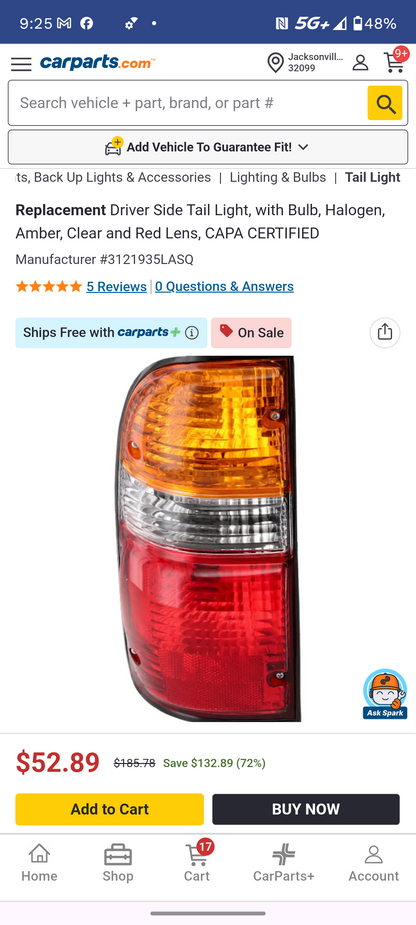 2001-2004 Toyota Tacoma Driver Left Side Tail Light Assembly CAPA Certified 🛻🚨